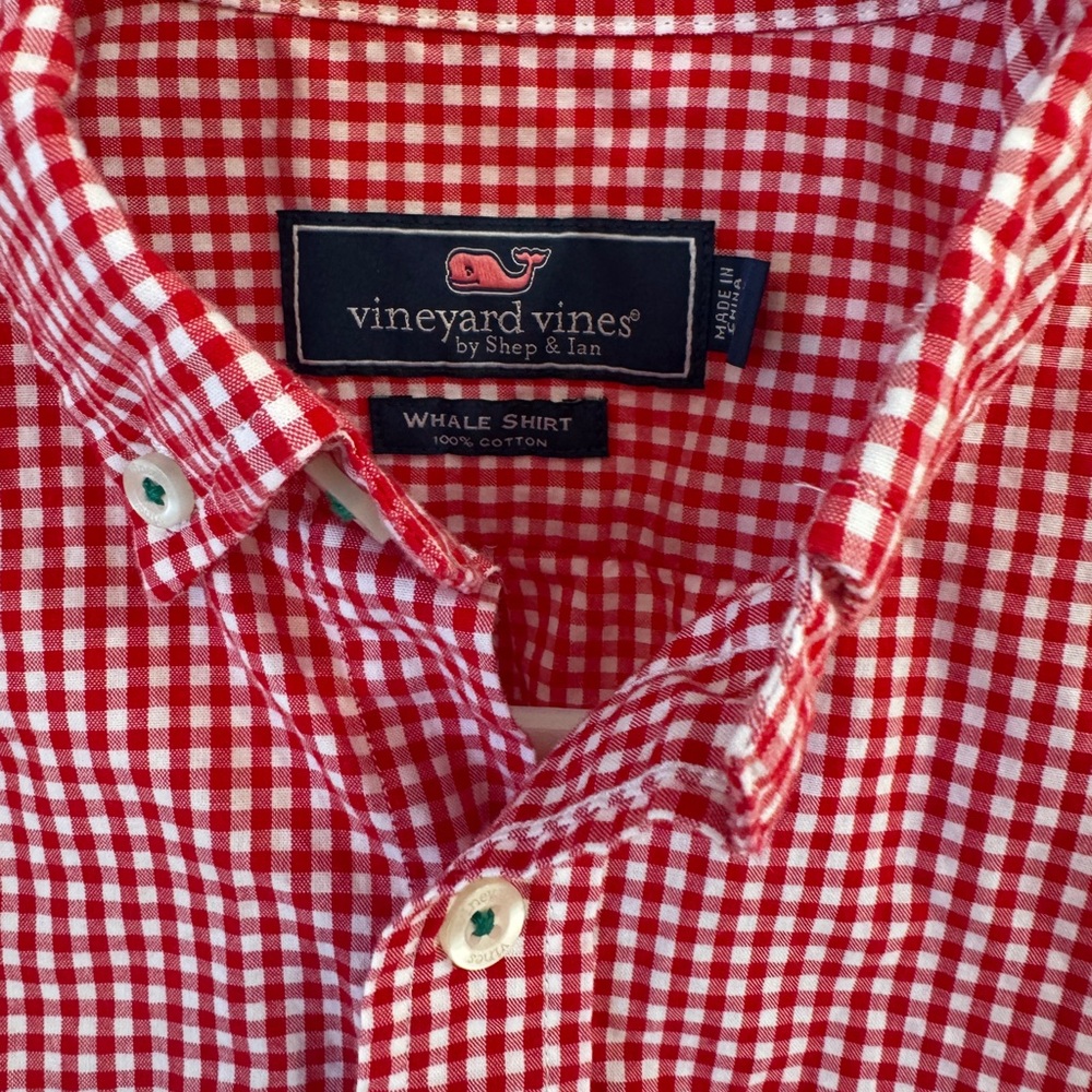 Vineyard Vines boys red gingham button down shirt - Picture 2 of 3